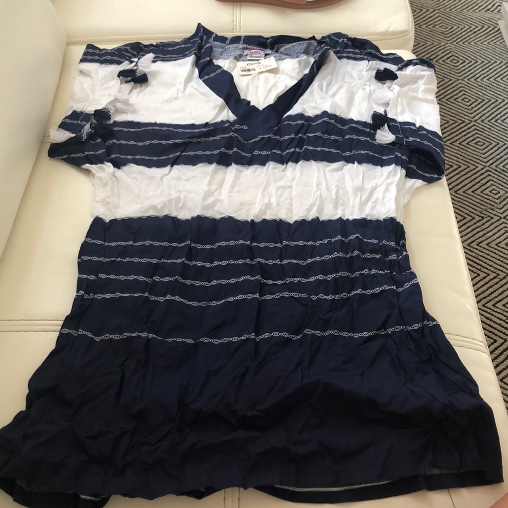 Blue and white tassel beach cover up